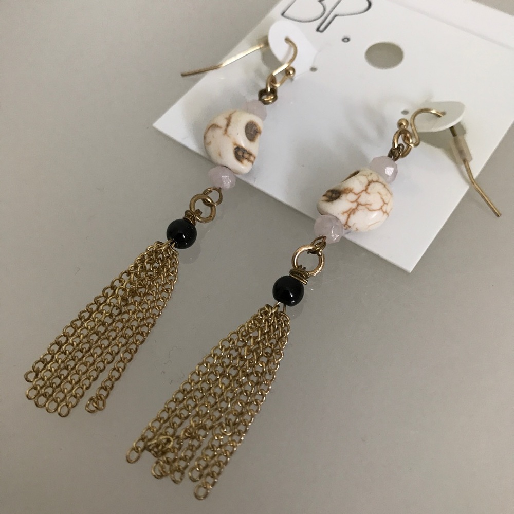 handmade howlite skulls and fringe earrings